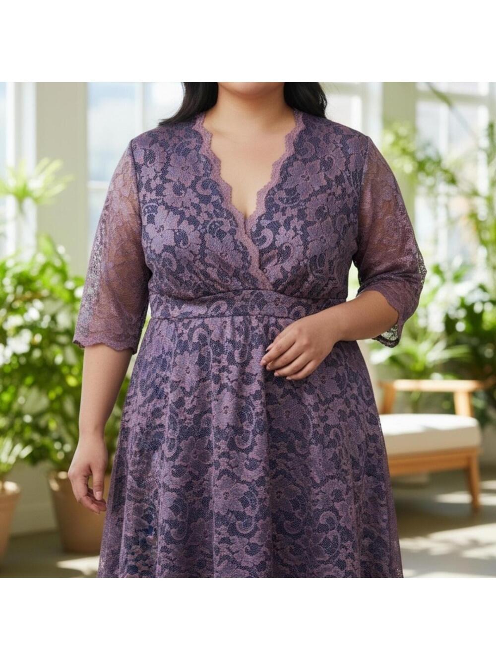 Kiyonna Purple Lace Fit & Flare Dress Size 1 / XL-1X
